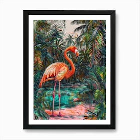 Greater Flamingo Italy Tropical Illustration 4 Art Print