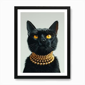 Black Cat With Gold Necklace Art Print