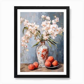 Orchid Flower And Peaches Still Life Painting 2 Dreamy Art Print