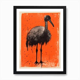 Ostrich, Woodblock Animal Drawing 3 Art Print