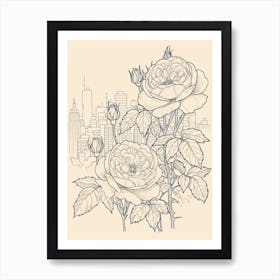 Rose Cityscape Line Drawing 2 Art Print