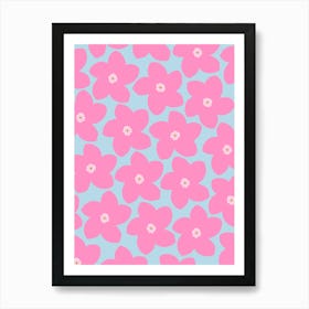 Retro Flower Pink And Blue Art Print