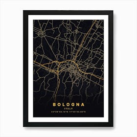 Bologna Italy Black And Gold Map Art Print