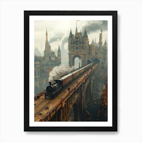 Steam Train Crossing A Bridge 1 Art Print