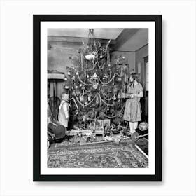 Christmas Tree and Toys, Vintage Black and White Old Photo Art Print