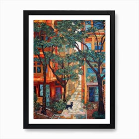 Painting Of San Francisco With A Cat In The Style Of William Morris 1 Art Print