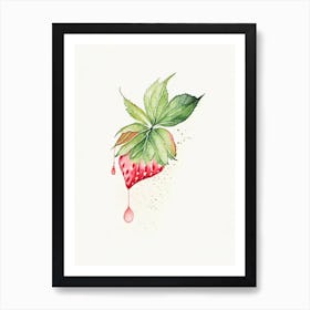 Strawberry Leaf Minimalist Watercolour 2 Art Print