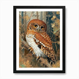 Northern Pygmy Owl Relief Illustration 1 Art Print