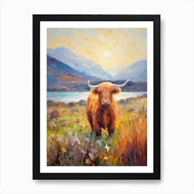 Brushstroke Impressionism Style Painting Of A Highland Cow In The Scottish Valley 3 Art Print