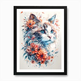 Cat With Flowers 11 Art Print