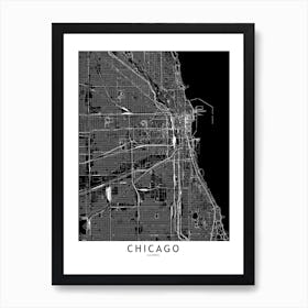 Chicago Black And White Map Art Print