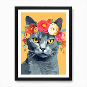 Chartreux Cat With A Flower Crown Painting Matisse Style 1 Art Print