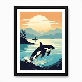 Orca Sunset & The Mountains Graphic Design 1 Art Print