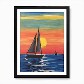 Sailboats At Sunset Art Print