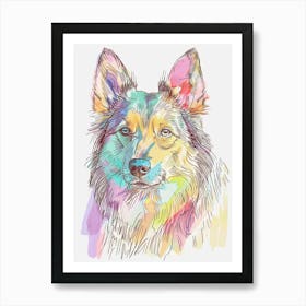 Pastel Icelandic Sheepdog Line Illustration 2 Art Print