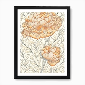 Single Stem Of Peony Orange 2 Drawing Art Print