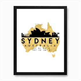 Sydney Australia Silhouette City Skyline Map Art Print