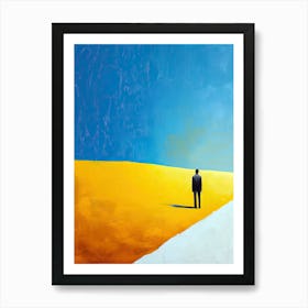 Man In A Yellow Field Minimalism Art Print