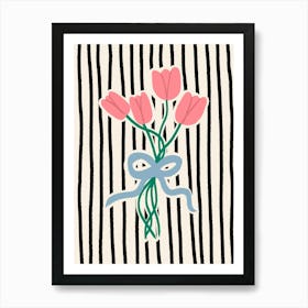 Tulips in Bow Black Stripes Art Print