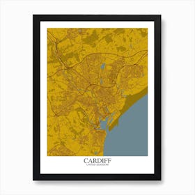 Cardiff Yellow Blue Map Art Print