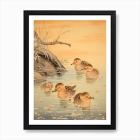 Ducklings Splashing Around In The Water 2 Art Print