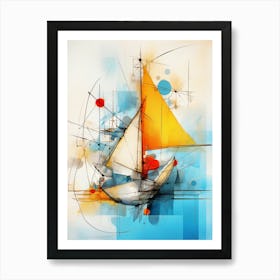 Sailboat 02 - Avant Garde Abstract Painting in Yellow, Red and Blue Color Palette in Modern Style Art Print