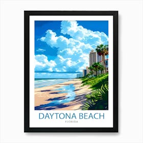 Daytona Beach Florida Print Famous Beach Art Daytona Speedway Poster Florida Coastline Wall Decor Atlantic Ocean Illustration Sunshine Art Print