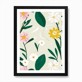 Bouquet Of Spring Flowers Including Tulips White Roses And Daisies Set Against A Botanical Garden Art Print