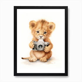 Taking Photos Watercolour Lion Art Painting 2 Art Print