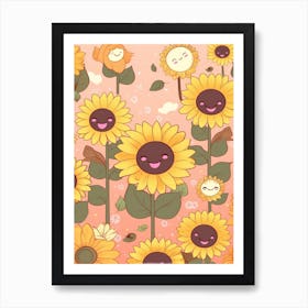 Sunflowers Kawaii Illustration 1 Art Print