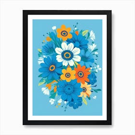 Beautiful Flowers Illustration Vertical Composition In Blue Tone 33 Art Print