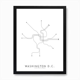 Washinton Dc Subway White Map Art Print