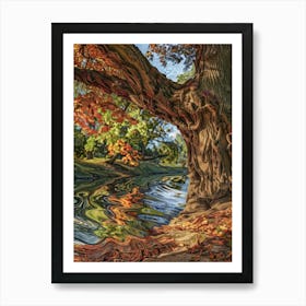 Autumn Tree By The River Art Print