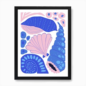 Pink and Blue Sea Shells Ocean Collection Boho Art Print