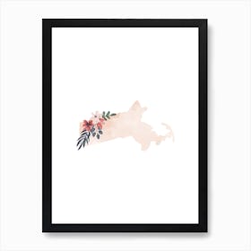 Massachusetts Watercolor Floral State Art Print