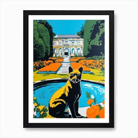 A Painting Of A Cat In Versailles Gardens, France In The Style Of Pop Art 02 Art Print