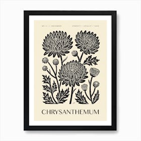 Rustic November Birth Flower Chrysanthemum Black Cream Art Print