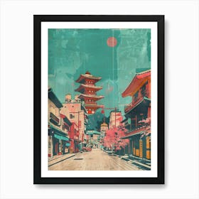 Kyoto Street Mid Century Modern Art Print