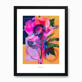 Ranunculus 3 Neon Flower Collage Poster Art Print