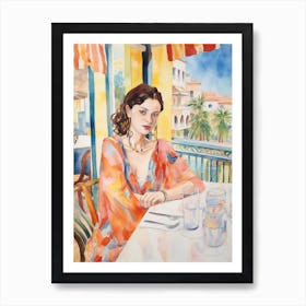 At A Cafe In Canary Islands Spain Watercolour Art Print