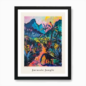 Dinosaur In A Colourful Jungle Painting Poster Art Print