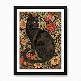 Black Cat With Flowers 8 Art Print