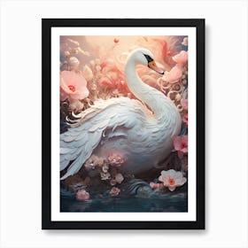 Swan With Flowers Art Print