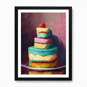 Big Rainbow Birthday Cake Oil Painting Art Print