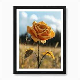 Yellow Rose Knitted In Crochet 2 Art Print