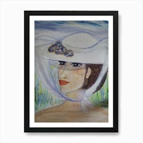 Woman In White Hat Art Print