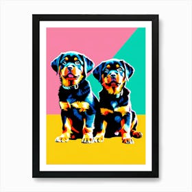 Rottweiler Pups, This Contemporary art brings POP Art and Flat Vector Art Together, Colorful Art, Animal Art, Home Decor, Kids Room Decor, Puppy Bank - 107th Art Print