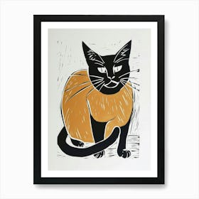 Siamese Cat Linocut Blockprint 3 Art Print