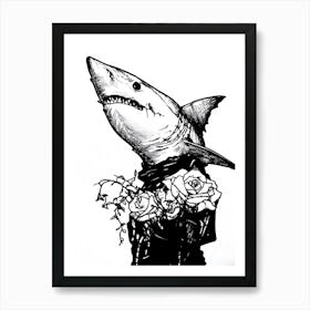 Shark With Roses 1 Art Print