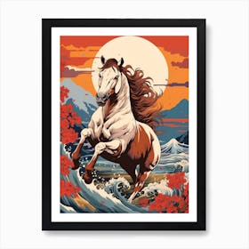 Horse Animal Drawing In The Style Of Ukiyo E 2 Art Print